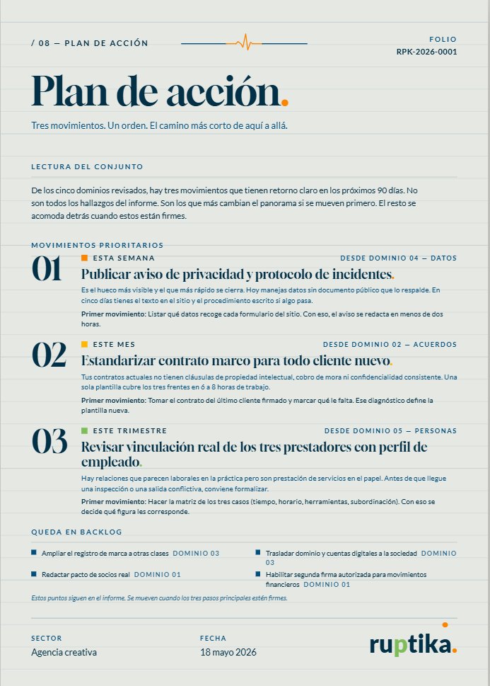 Página del informe: plan de acción con tres movimientos prioritarios